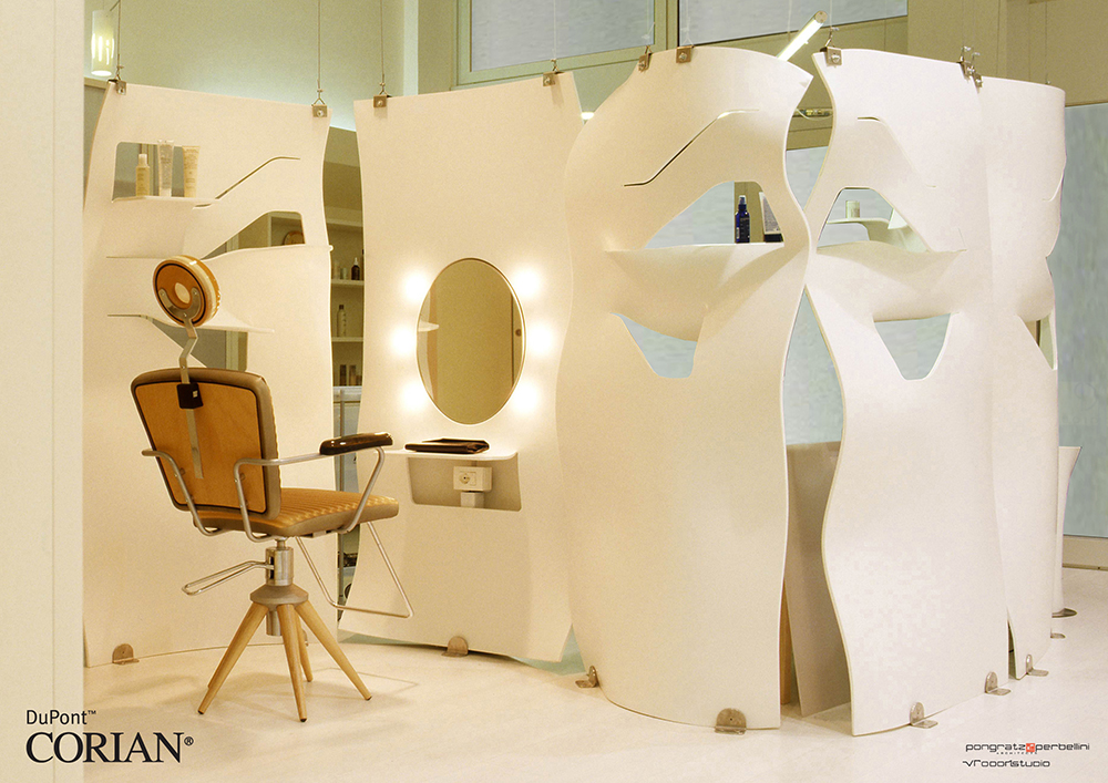 corian white hairdressers retail thermoformed DFMK Solid Surface